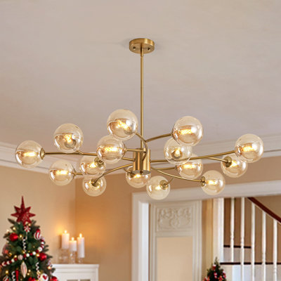 15-Light Swirl Sputnik Amber Glass Chandelier