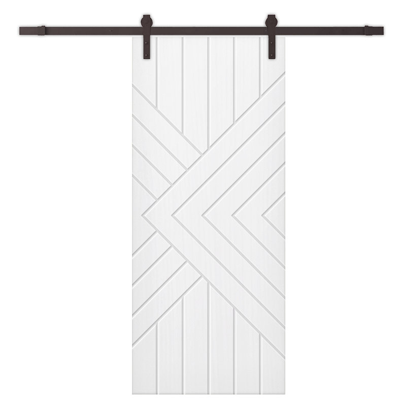 Porte de grange à panneaux et en bois manufacturé avec quincaillerie d'installation, 30 po x 84 po, Blanc, Café noir