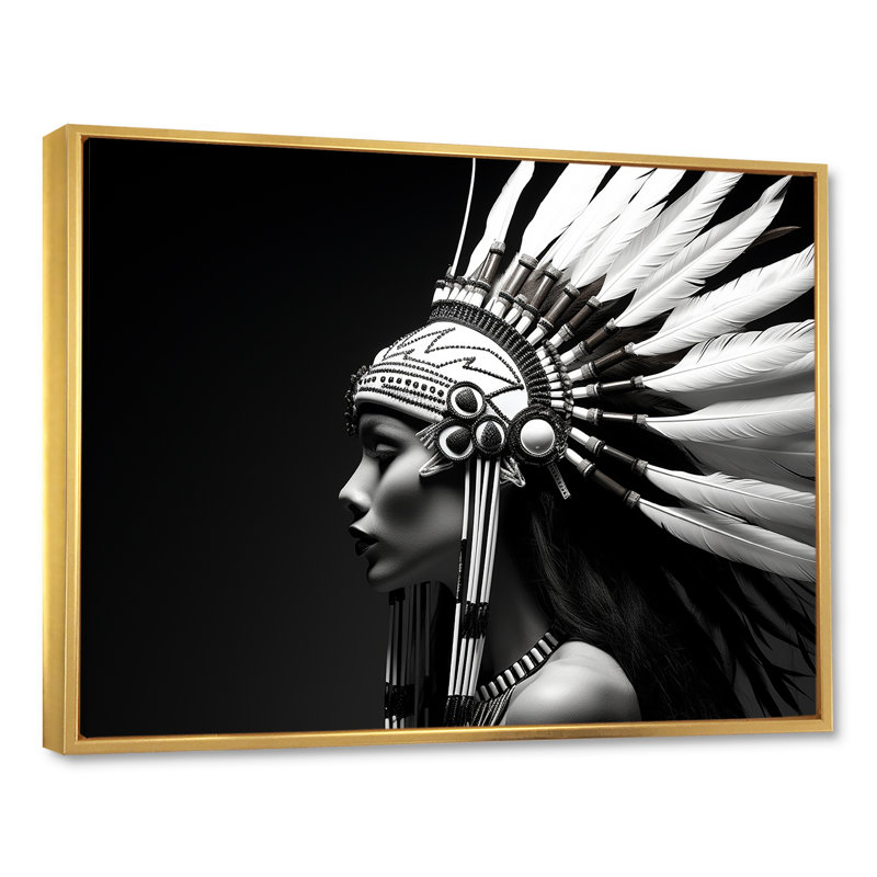 Femme esprit noir et blanc sur toile, Cadre flottant doré, H 12 po x l 20 po x P 1 po