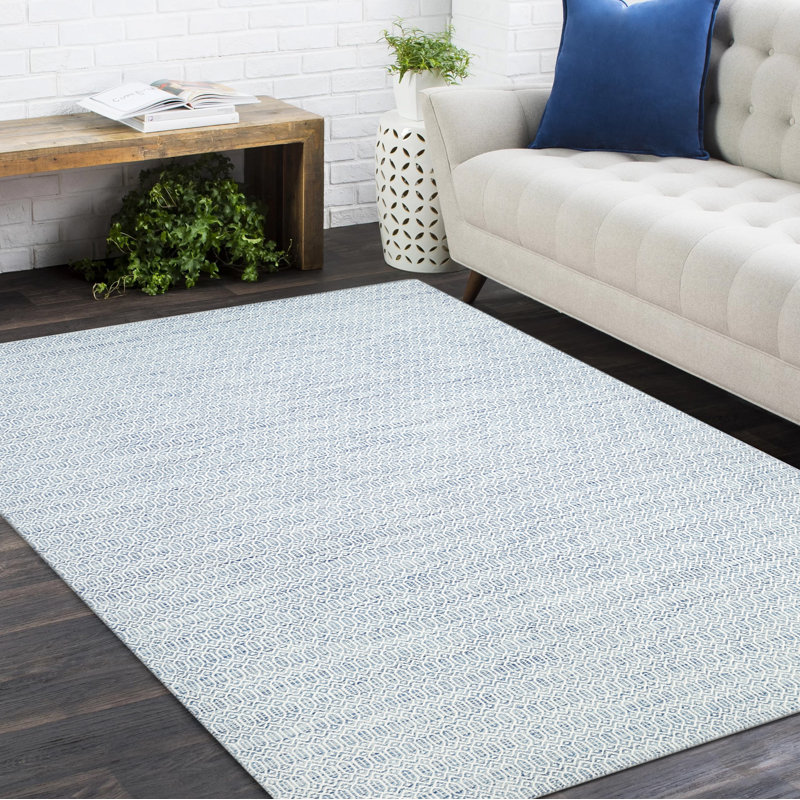 Chatham Geometric Area Rug in Ivory/Blue, Rectangle 6' x 9'