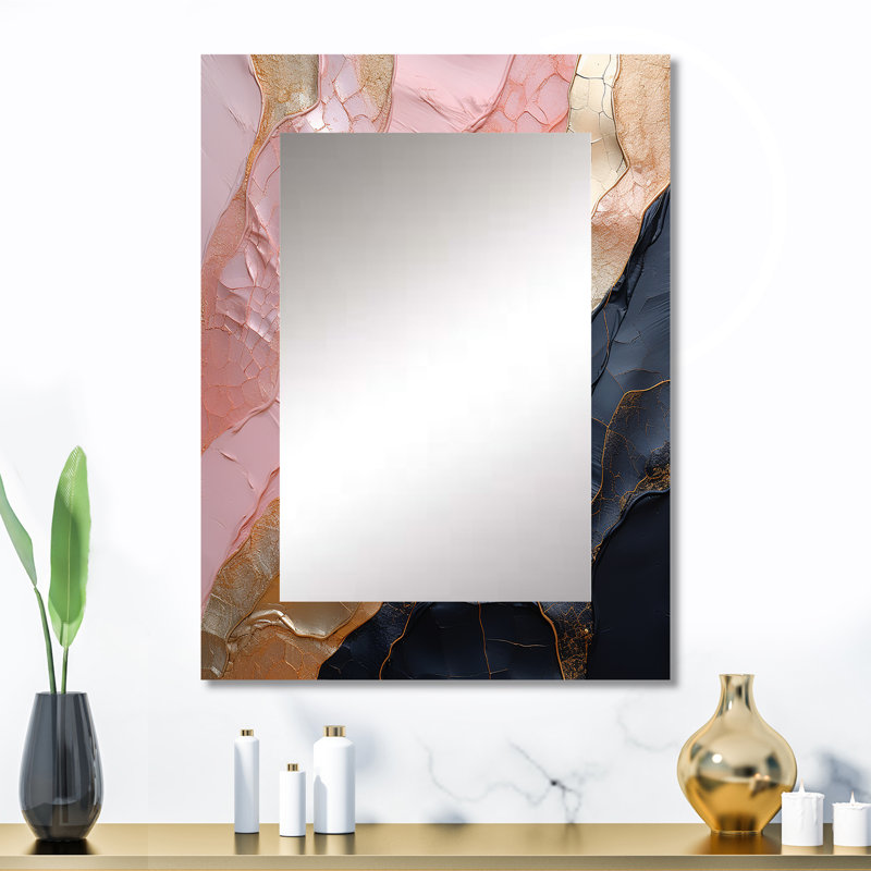Rangler Minimalism Pink Gold Poteries - Abstract Spirals Decorative Mirror, Modern Large Wall Mirror, Printed Metal Art