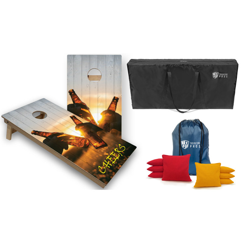 Tailgating Pros Solid Wood Foldable Cornhole Set with Carrying Case
