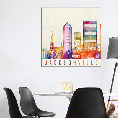 Jacksonville Landmarks Watercolour by Paul Rommer - Wrapped Canvas Gallery-Wrapped Canvas Giclée