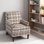 Chaise d'appoint rembourrée, fauteuil vintage avec tissu en lin et garniture cloutée pour le salon