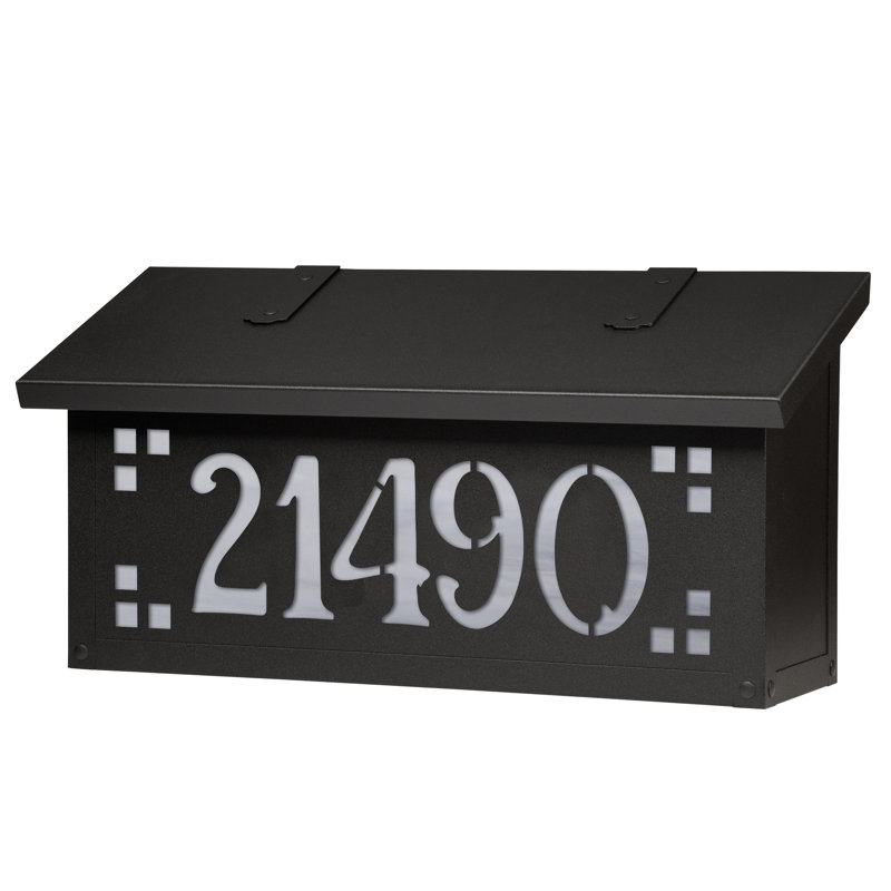 Pasadena Brass Wall Mounted Mailbox, Textured Black, Wispy White