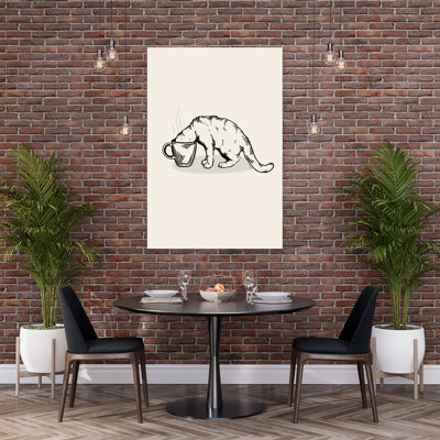 Cozy Coffee Cat Contemporary Cat Wall Art Print