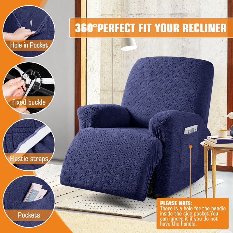Housse pour canapé inclinable et extensible 3 pièces Wald, Velours bleu marine