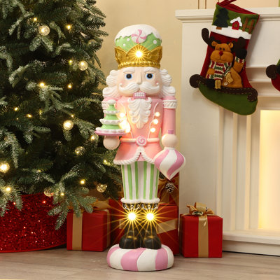 Soldat rose casse-noisette 3 pi avec arbre à bonbons, décoration de Noël à piles
