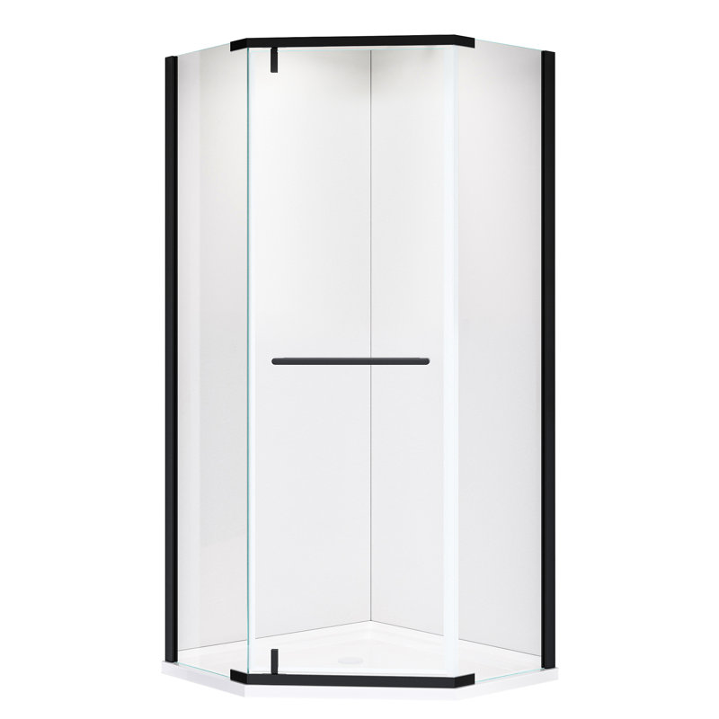Porte de douche pivotante avec verre trempé de 1/4 po de 6 mm pour la salle de bain, mesure 36 * 36 * 72 pouces, finition noir mat, garde le plancher au sec, assemblage facile grâce aux composants inclus Verre, style, poids léger