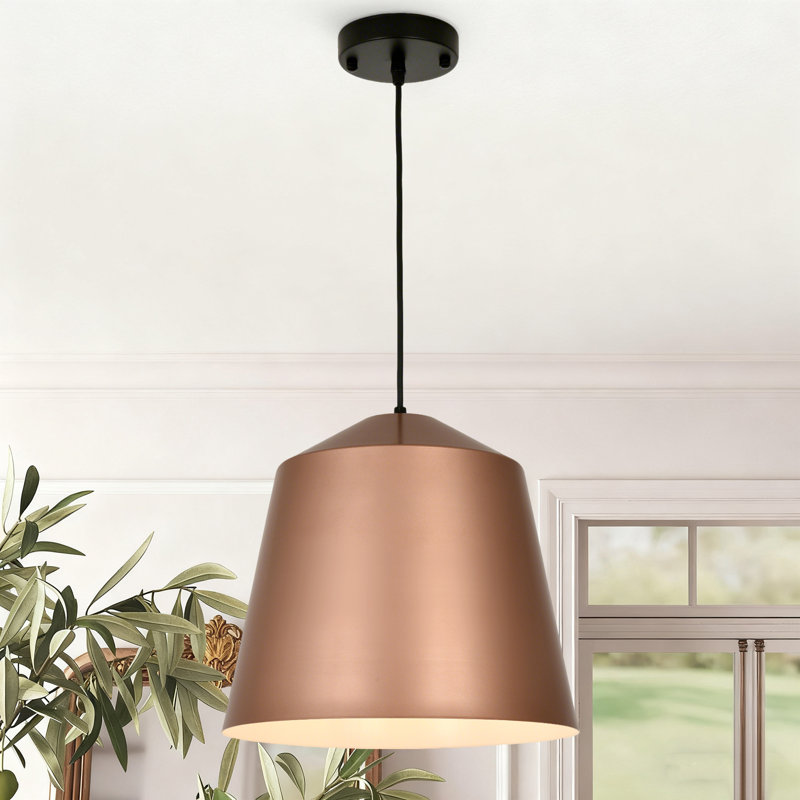 Luminaire suspendu réglable en or rose - Cône en aluminium élégant avec douille E26, profondeur de 4 à 71 pouces, parfait pour les salles à manger et les salons