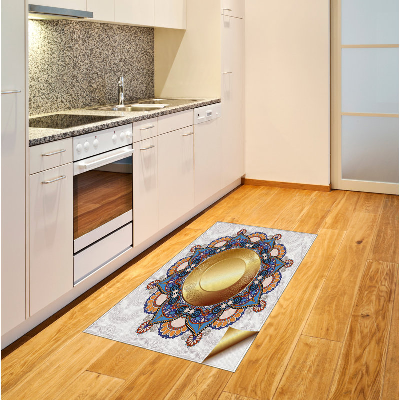 Tapis décoratif en fibres à haute densité Mandala, Rectangle 2 pi 7 po x 5 pi