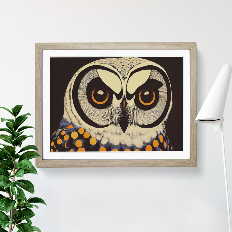 Electrifying Owl - Single Picture Frame Painting, 46cm H x 64cm W x 2cm D, Oak 