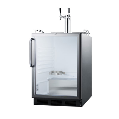 Summit Appliance 5.5 Cubic Feet Silver Dual Tap Sixth Barrel Built-In Kegerator with Door Lock and for Commercial Use