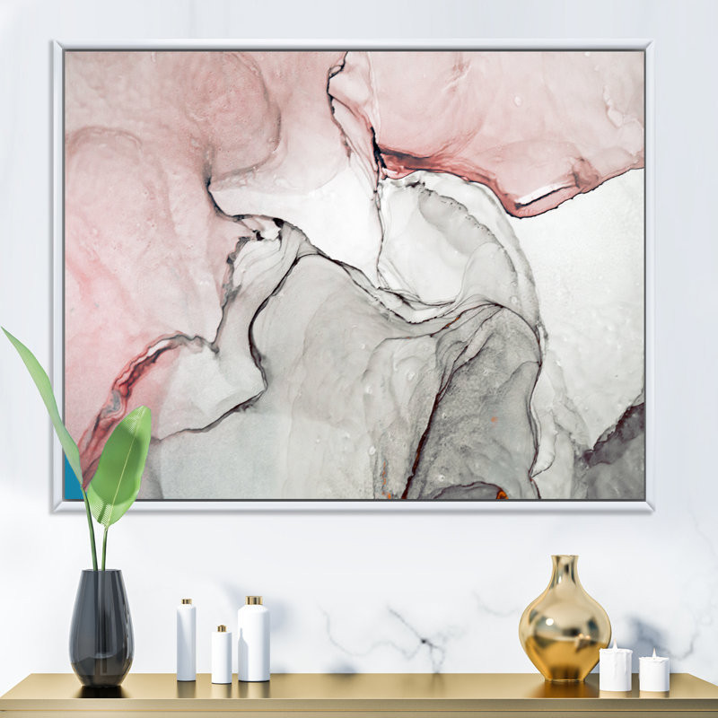Art mural sur toile luxueux rose gris marbré II, H 8 po x l 12 po, Toile avec cadre flottant, Blanc