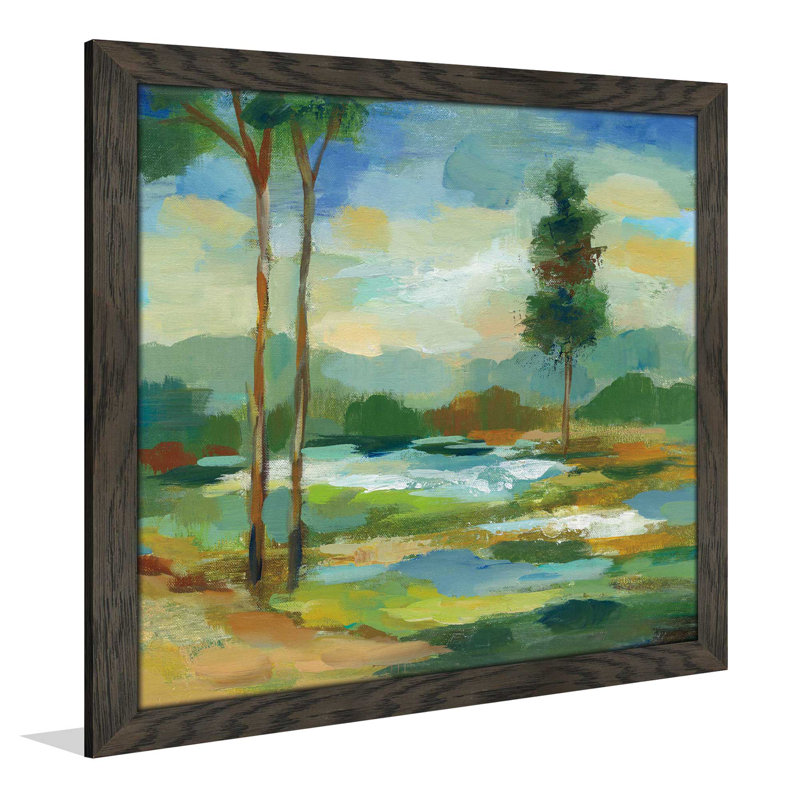 «Early Spring Landscape I», reproduction de peinture acrylique, Cadre chocolat patiné, H 31,5 po x l 31,5 po x P 1 po