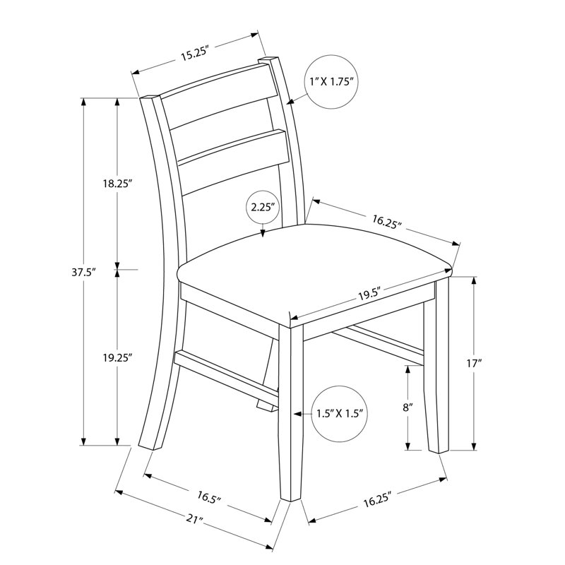 2 chaises de salle à manger, 37 po de hauteur, siège rembourré en flanelle brune, fabrication en bois massif, transitionnel pour la cuisine de 2 chaises, 37,5 po de hauteur, avec siège, coin repas