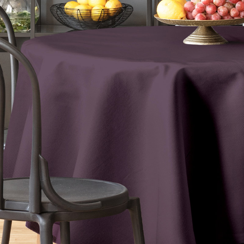 Faux Linen Solid Color Round Tablecloth, 116" L x 116" W, Purple
