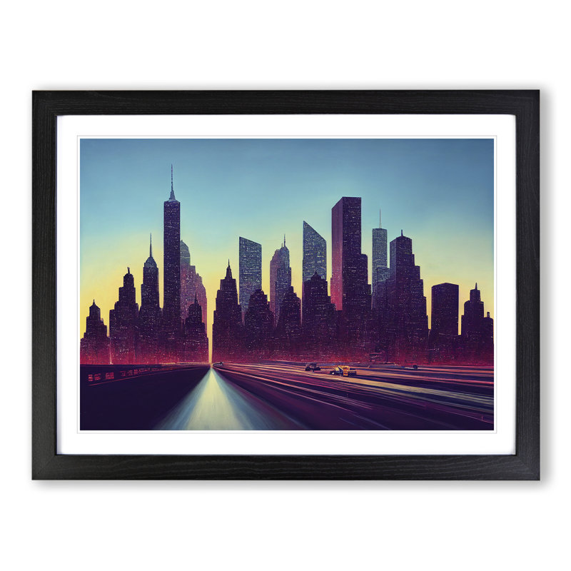 Cyberpunk New York Skyline Vol.2 - Framed Print, Black, 46cm H x 64cm W x 2cm D