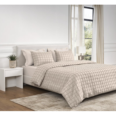 P/Kaufmann Home Othello Embroidered Cotton Stone Duvet Cover Set