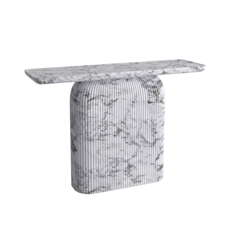 Capri Console Modern Hallway and Sofa Accent Table No Assembly Required Entryway with Ribbed Base, Faux White Marble