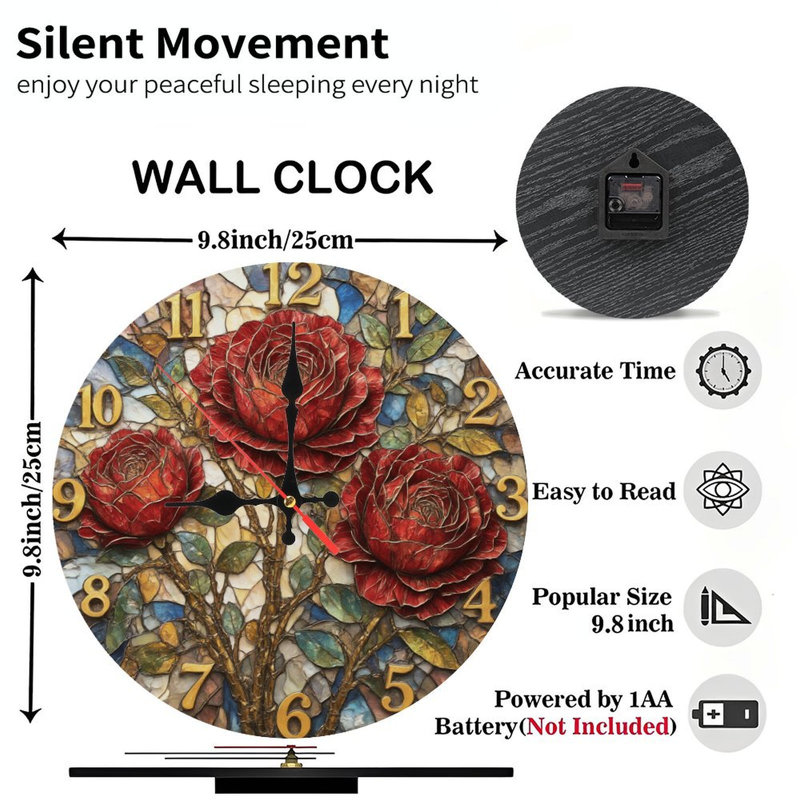 Horloge vitrail avec roses
