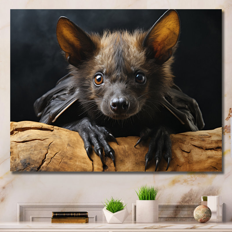 Bat Portrait I - Bat Framed Wall Art, 12" H x 20" W x 1" D, Wrapped Canvas