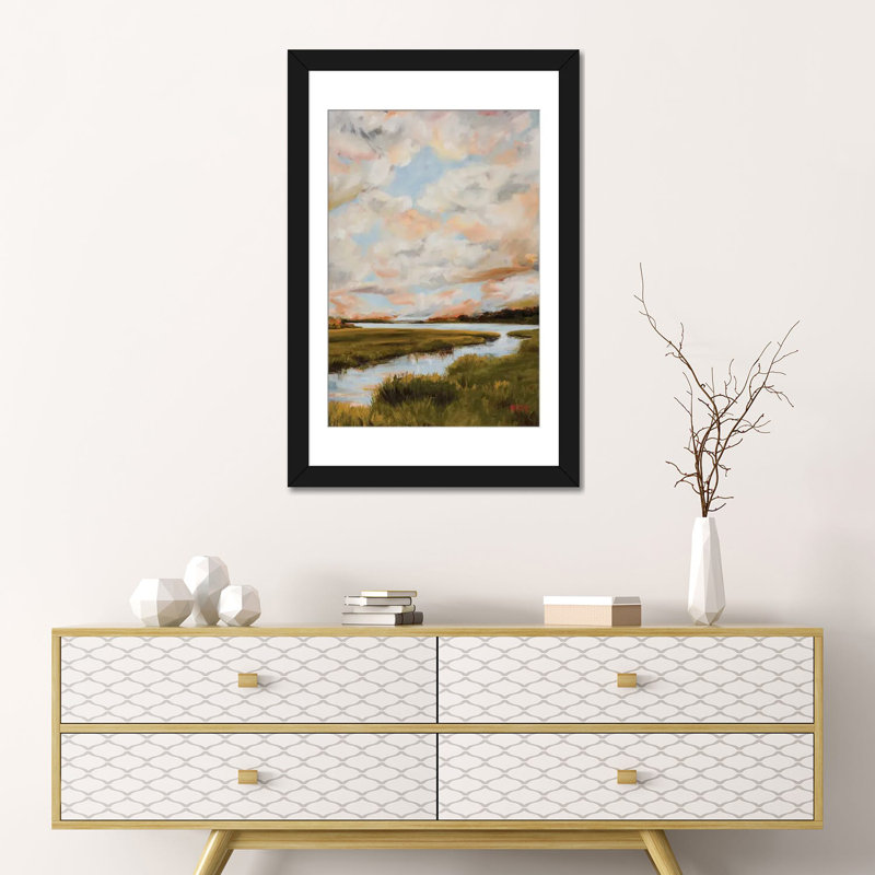 Warm Clouds Over The Marsh by April Moffatt iCanvas, 24" H x 16" W x 1" D, Black Open Corner Frame Paper