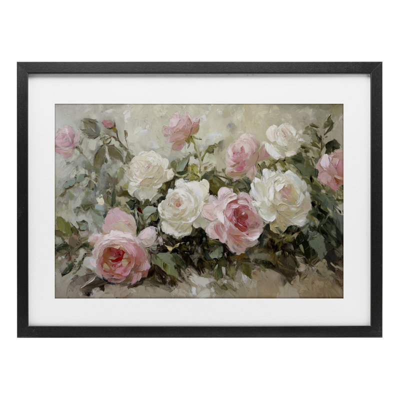 Rose Bouquets, impression encadrée sous verre rose et blanc, design par Petal Prints Design, H 14 po x l 20 po