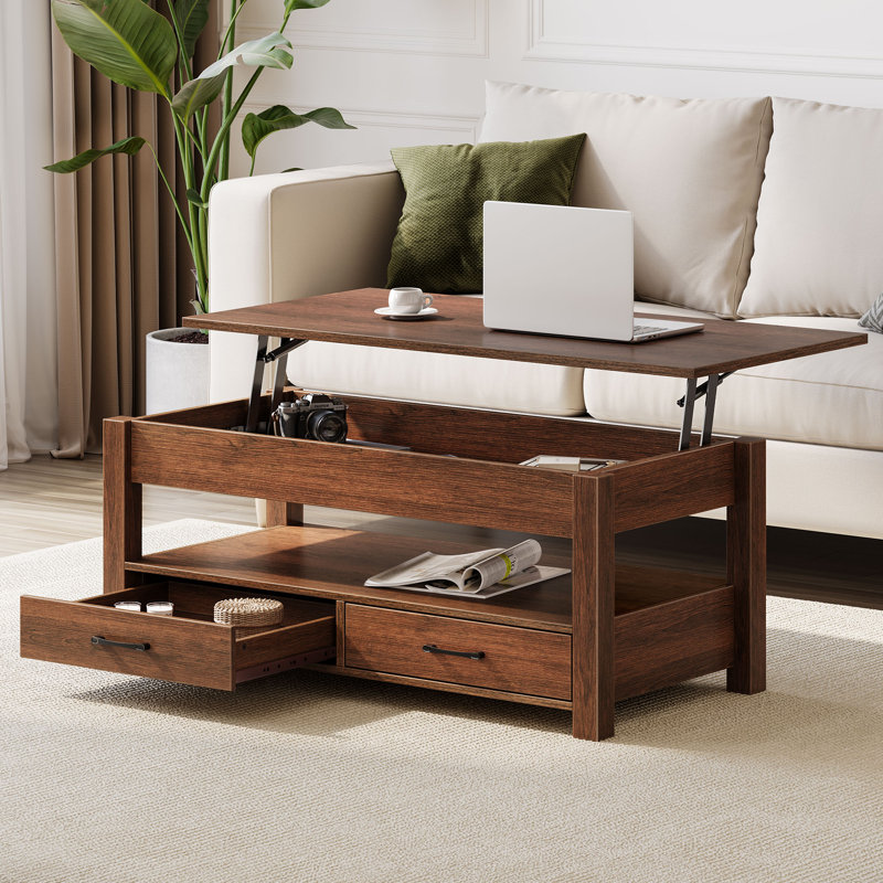 Table basse avec rangement, table basse à plateau relevable pour le salon, Espresso, H 18,9 po x l 47,5 po x P 23,7 po