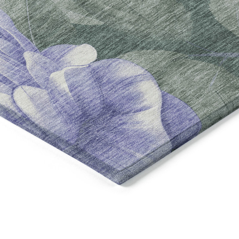 Lavender Floral Pattern Washable Synthetic Area Rug
