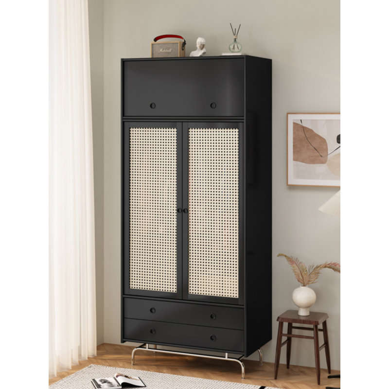 Nordic Solid Wood Rattan Storage Wardrobe