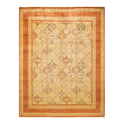 Tapis brun noué à la main de conception unique 9 pi 2 po x 11 pi 7 po Slader