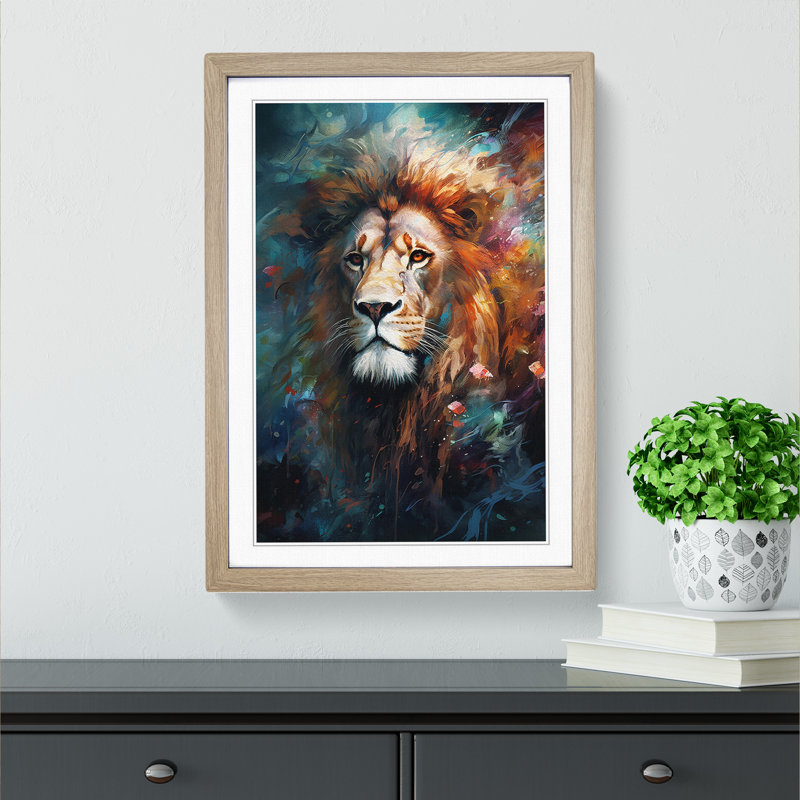 Leo Zodiac Impressionism No.2 - Single Picture Frame Print on Wood, Oak Framed, 64cm H x 46cm W x 2cm D
