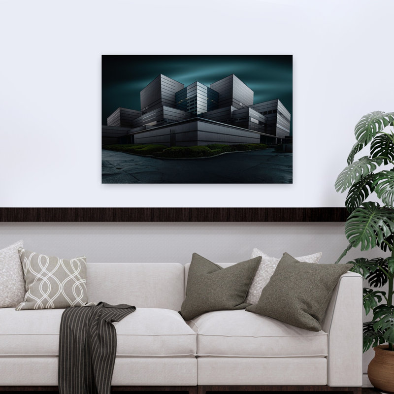 Château médiéval foncé, impression d'art abstrait abstrait gothique, 32" H x 48" W