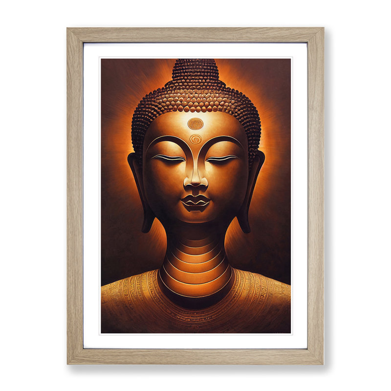 A Peaceful Buddha - Wall Art, 36cm H x 27cm W x 2cm D, Oak Framed, White