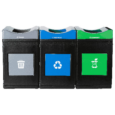 Commercial Zone Avante 3-Stream Trash, Recycling and Compost Center, 1-55-Gallon Trash, 30 Gallon Recycle and Compost Open Top Units, Liners Included