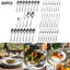 Ensemble de couverts 45 pièces en acier inoxydable 45 pièces - Service pour 8 personnes avec couteaux à steak et cuillères de service - Argenterie polie miroir 430, antirouille et de qualité commerciale - Boîte-cadeau élégante pour mariage / Noël