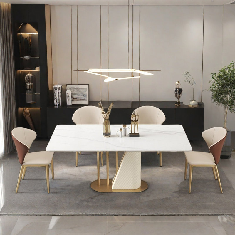 Luxury modern simple rectangular dining table sets, 29.5"H x 70.9"L x 35.4"W
