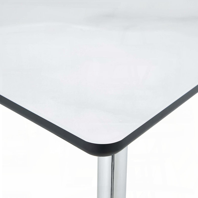 Rectangular Dining Table with Double-Layer Tempered Glass and Silver Metal Legs (47.3", Seats 4-6), Silver