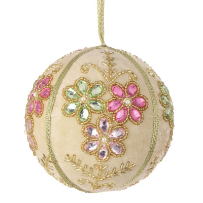 4"Triple Floral W/Bead Ball Ornament