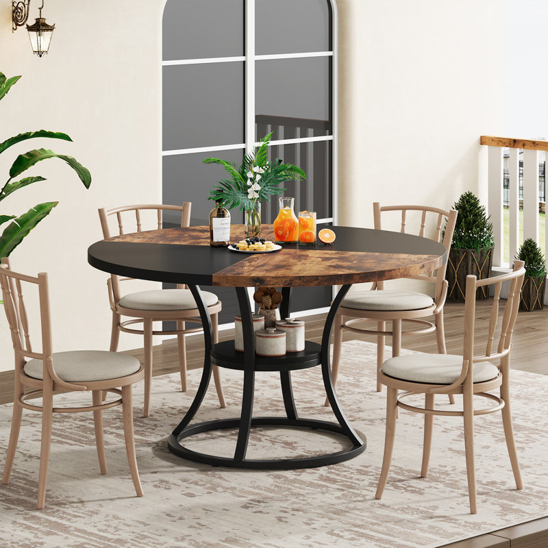 Gabin Round Dining Table 47.24'', Black, Rustic Brown/Black