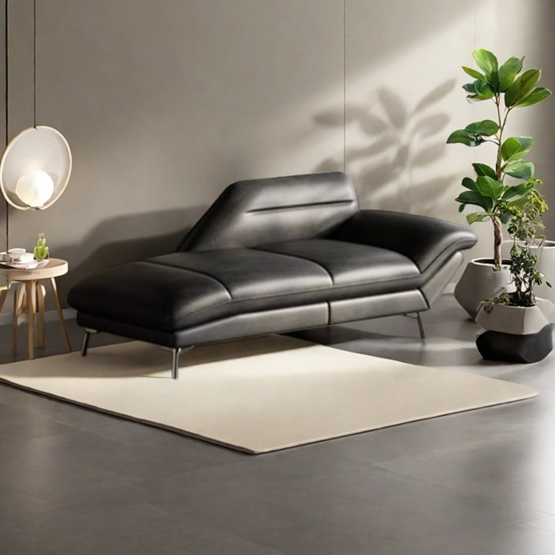 Méridienne légère en similicuir de style luxueux, Orienté à droite, Brun