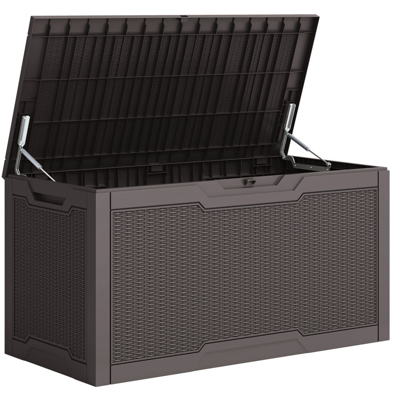 Quartey 100 Gallons Water Resistant Resin Lockable Deck Box, Dark Brown