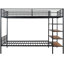 Lit superposé simple au dessus d'un lit double en métal, noir. 5 tablettes pour plus de rangement. Convient aux soirées pyjama et aux invités. Pièce élégante. Soirées pyjama. Construire-118082596