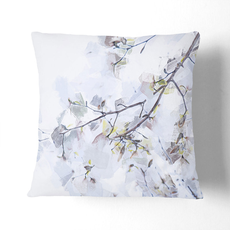 Branch Of A White Magnolia Tree In Abstract Square Throw Cushion, Black, 55cm H x 55cm W x 20cm D
