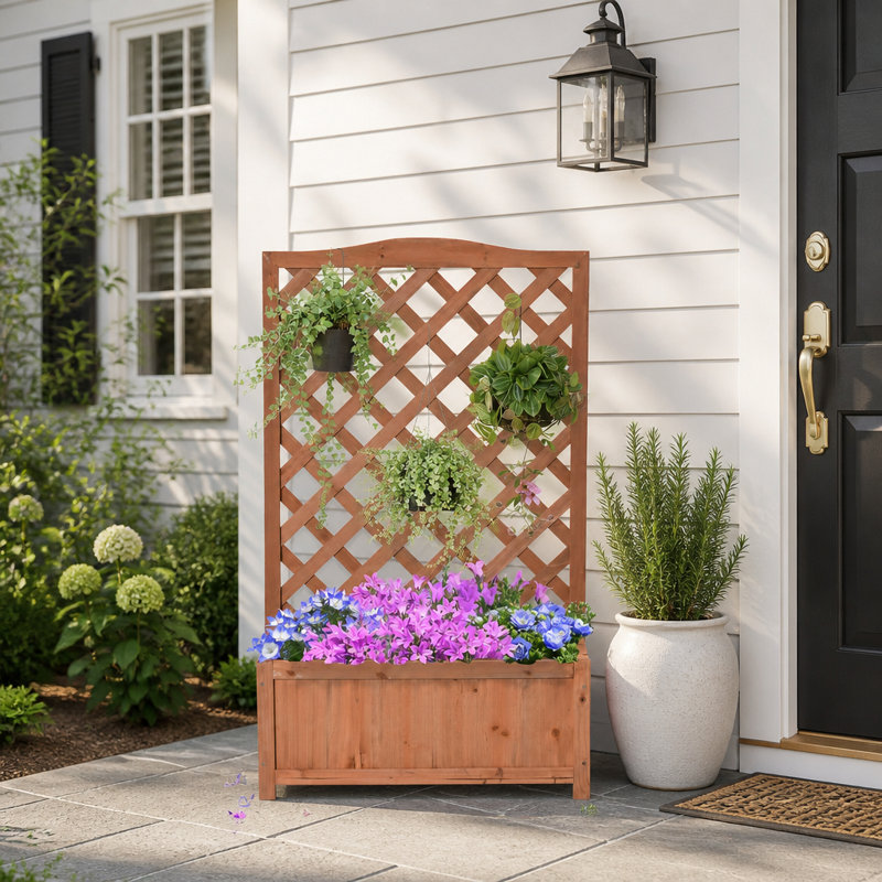 Boîte à fleurs surélevée en bois avec jardin et treillis pour cultiver des herbes et des fleurs à l'extérieur