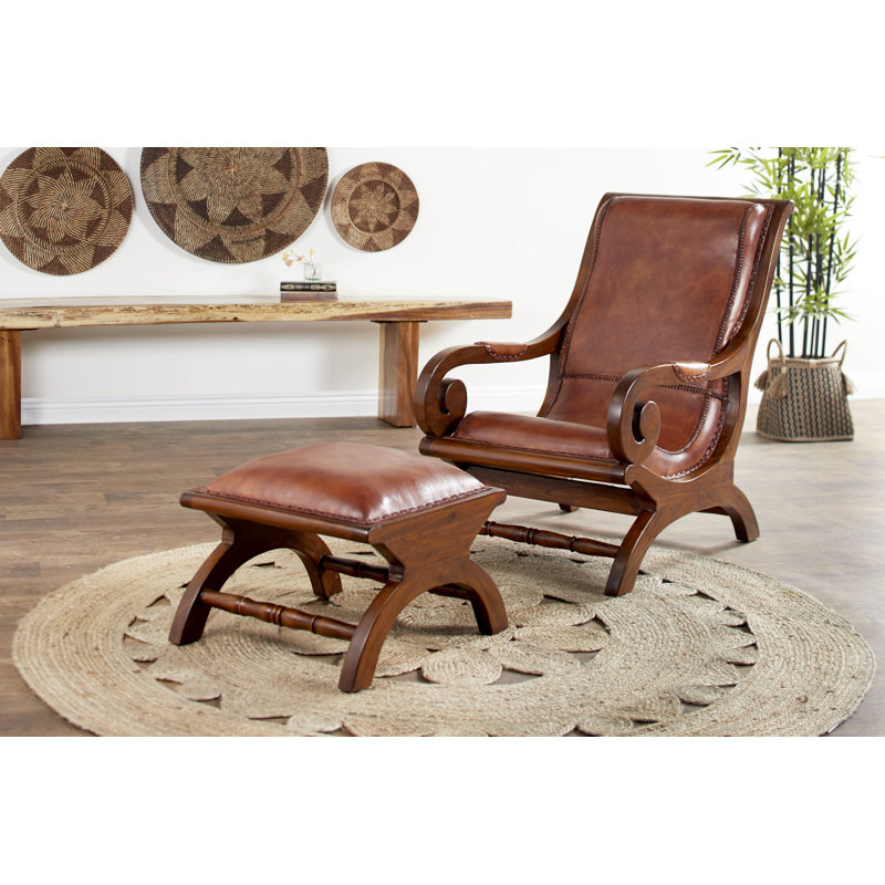 Fauteuil et repose-pieds Korey, Brun