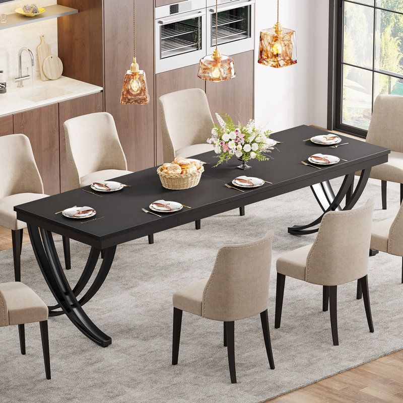Dollis 78.74" Iron Dining Table （Whitout Chair), Black, Black