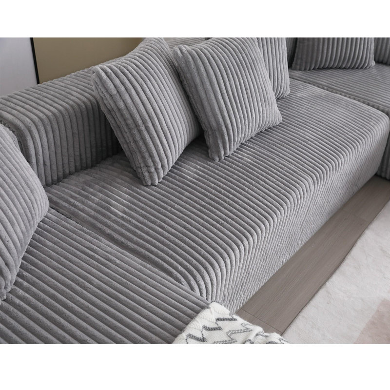 Canapé 4 places modulable, Velours côtelé gris