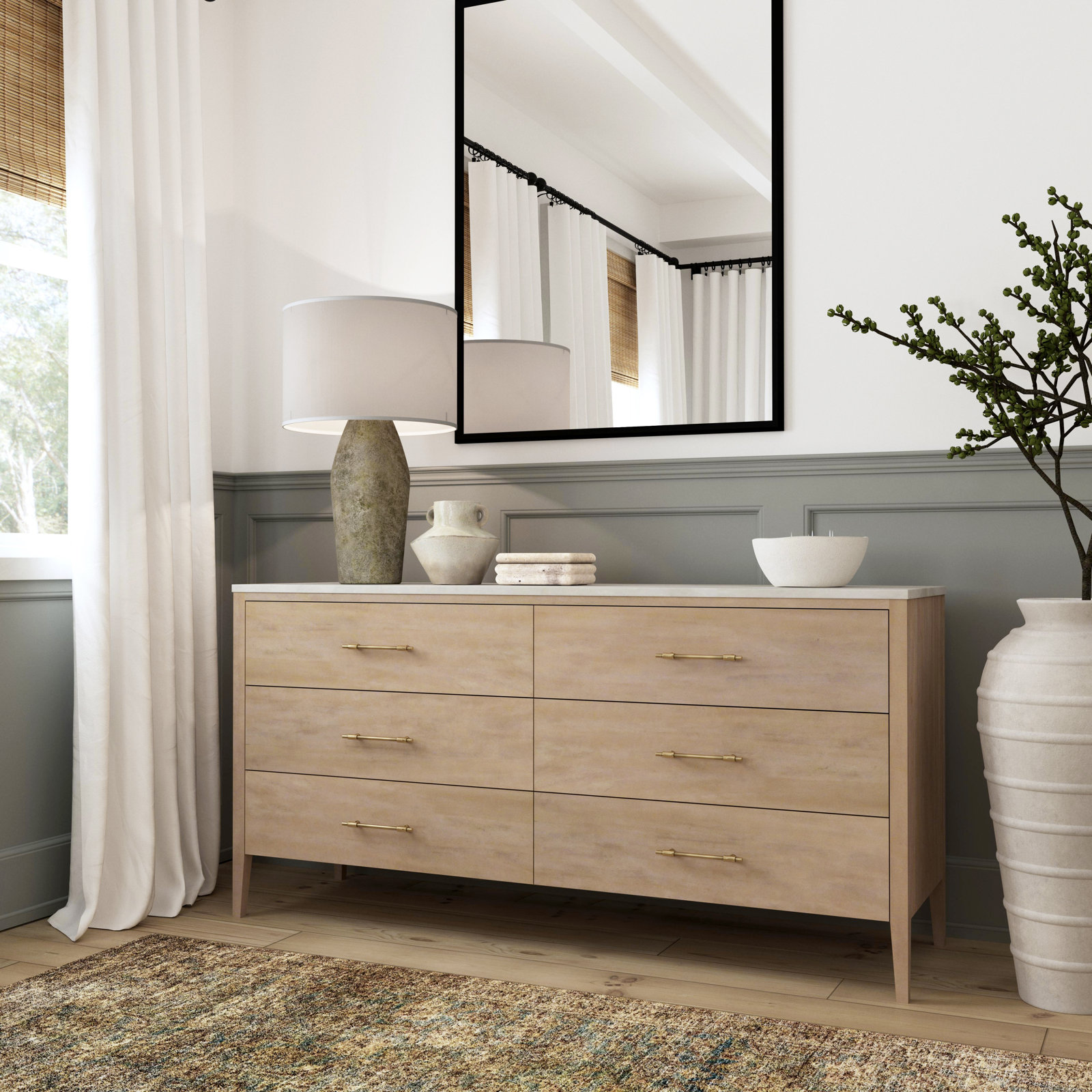 Isa Solid and Manufactured Wood 6-Drawer Dresser, Light Brown
